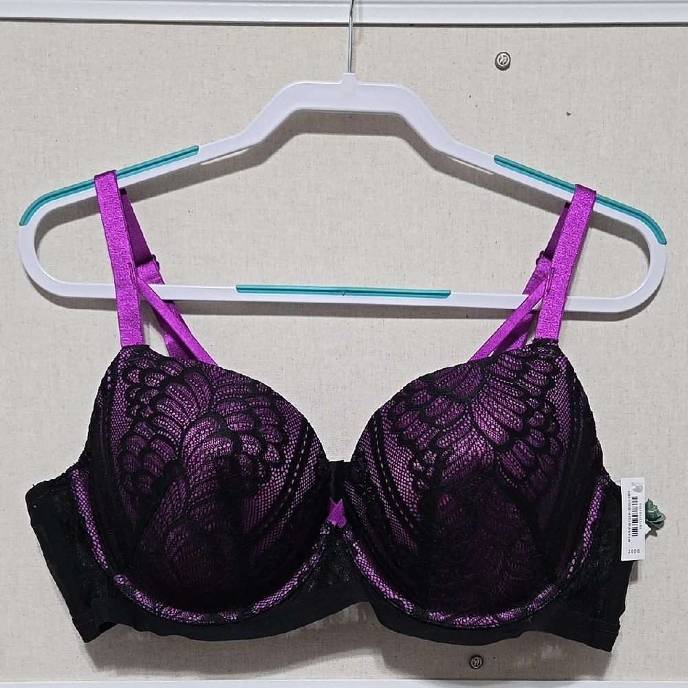 Adore Me Purple and Black Floral Bra with Underwire Support